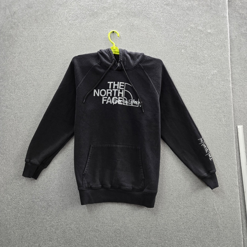 The North Face Women Hoodie XL Black Fleece Logo Spellout Pullover